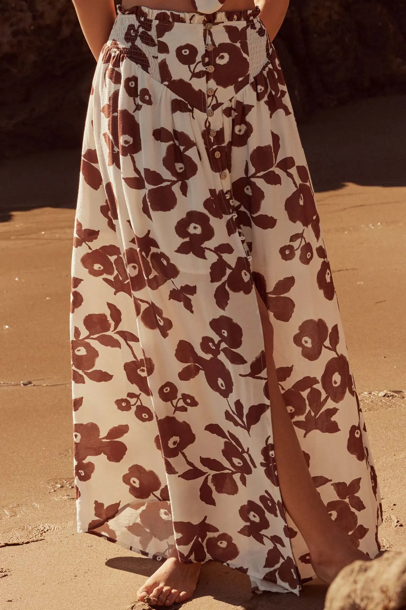 Pretty Poppies Floral Button-Front Maxi Skirt