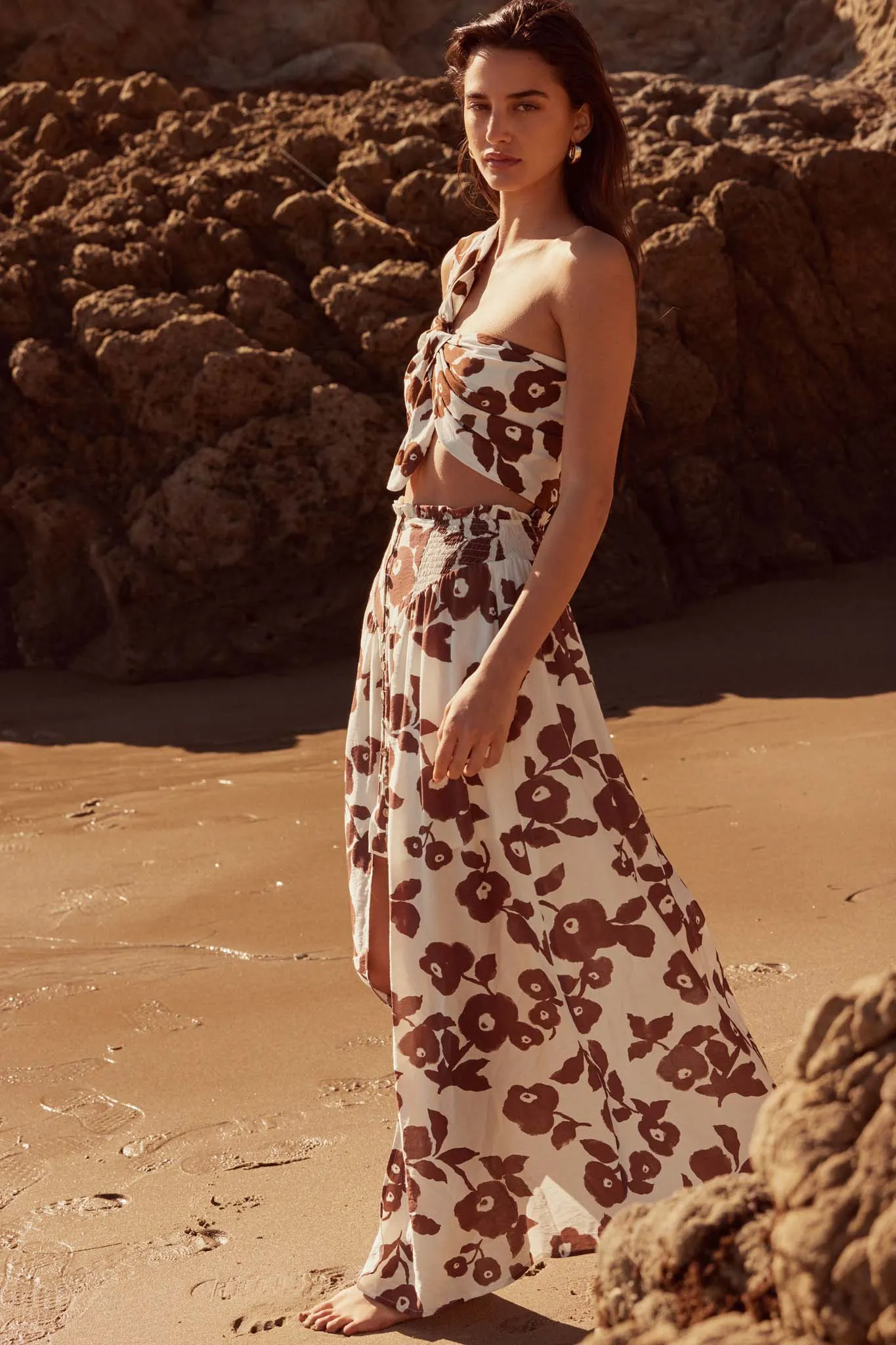 Pretty Poppies Floral Button-Front Maxi Skirt
