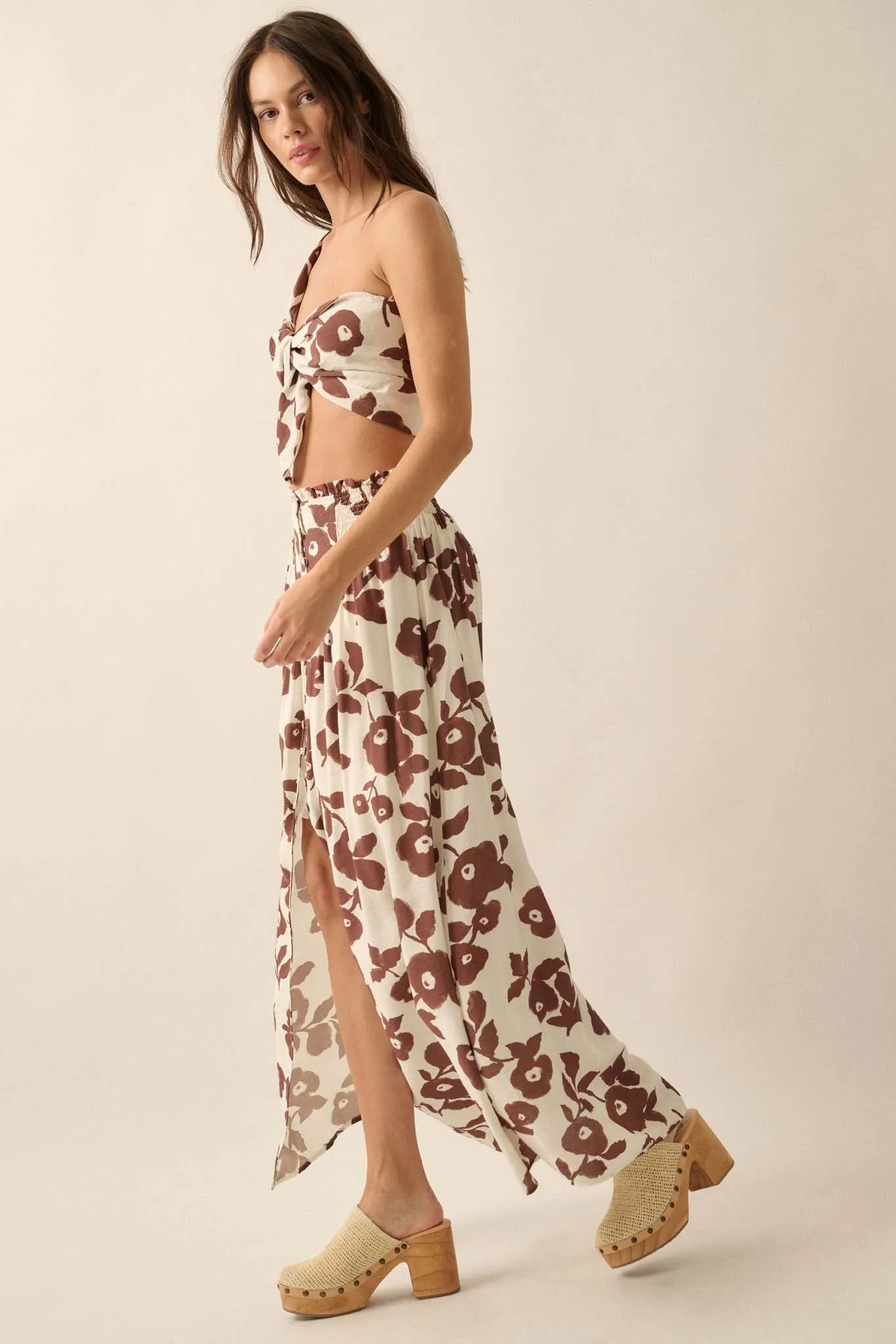Pretty Poppies Floral Button-Front Maxi Skirt