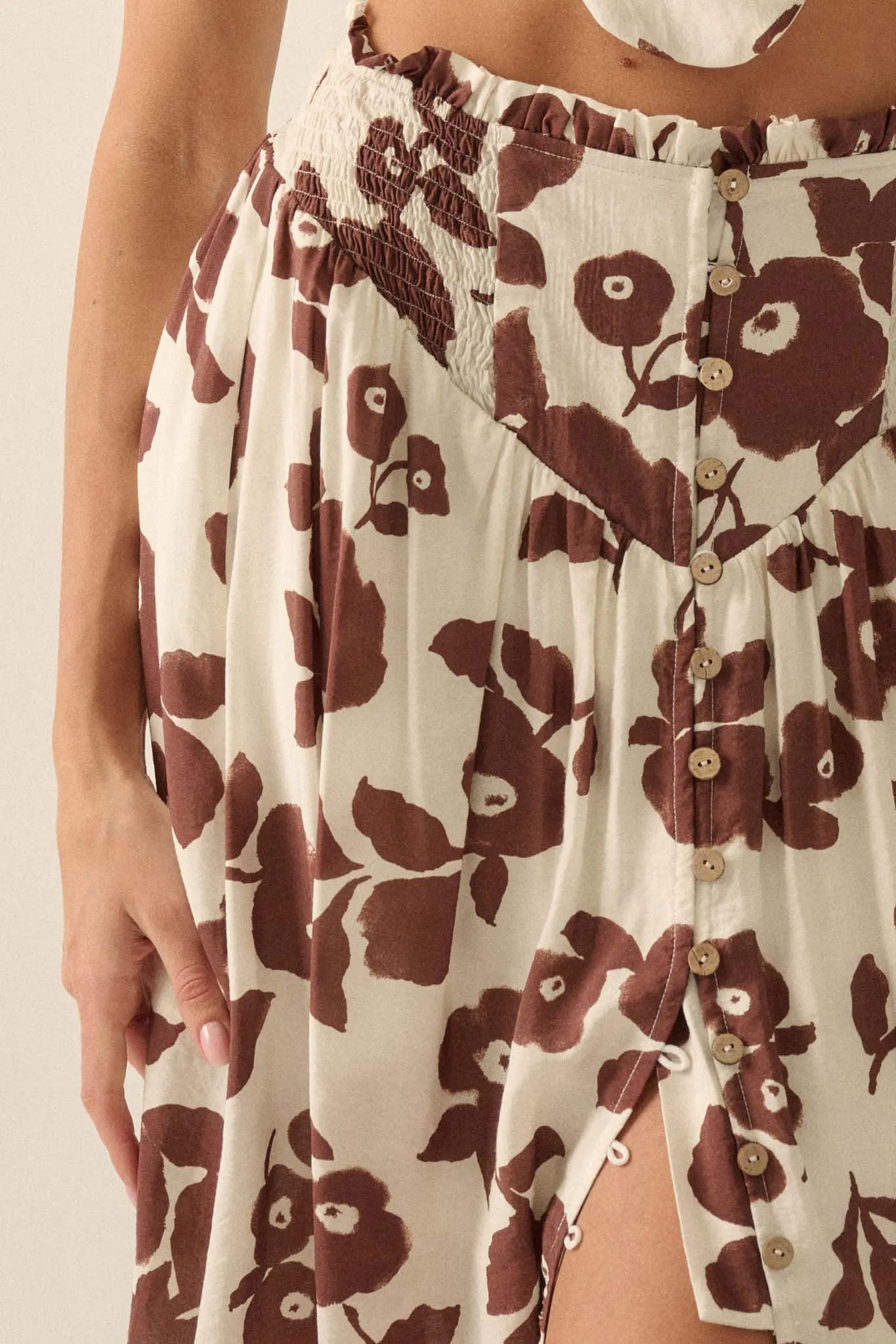 Pretty Poppies Floral Button-Front Maxi Skirt