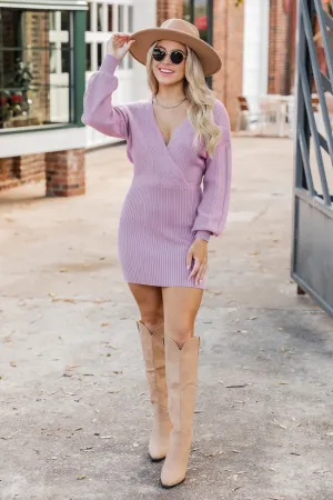 Reach Out To Me Lilac Cable Knit Wrap Sweater Dress FINAL SALE