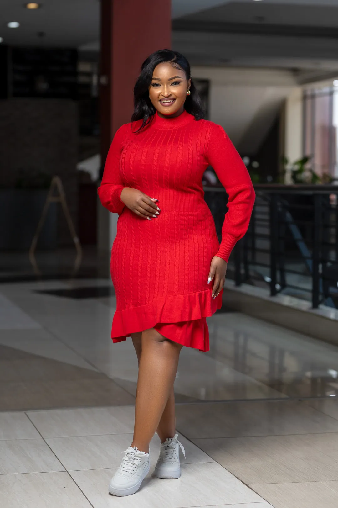 Red  woolen sweater dress