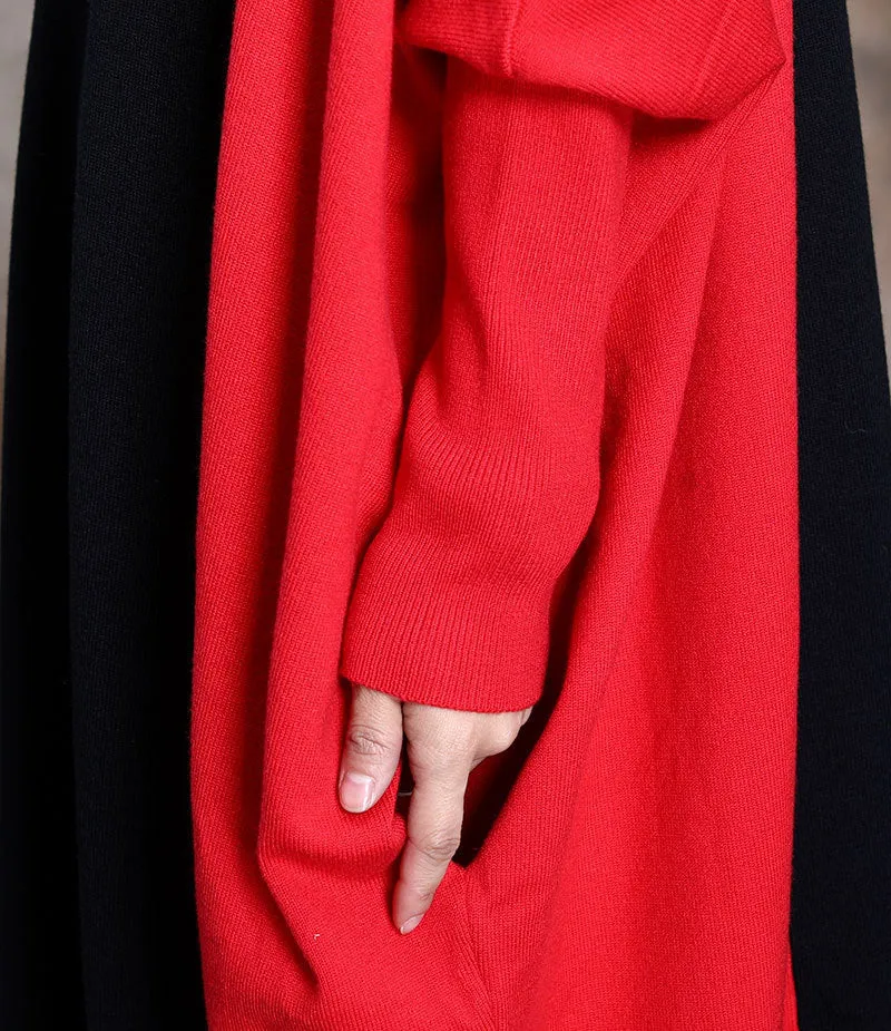 Retro Contrast Color Loose Bat Sleeve Women'S Sweater Dress