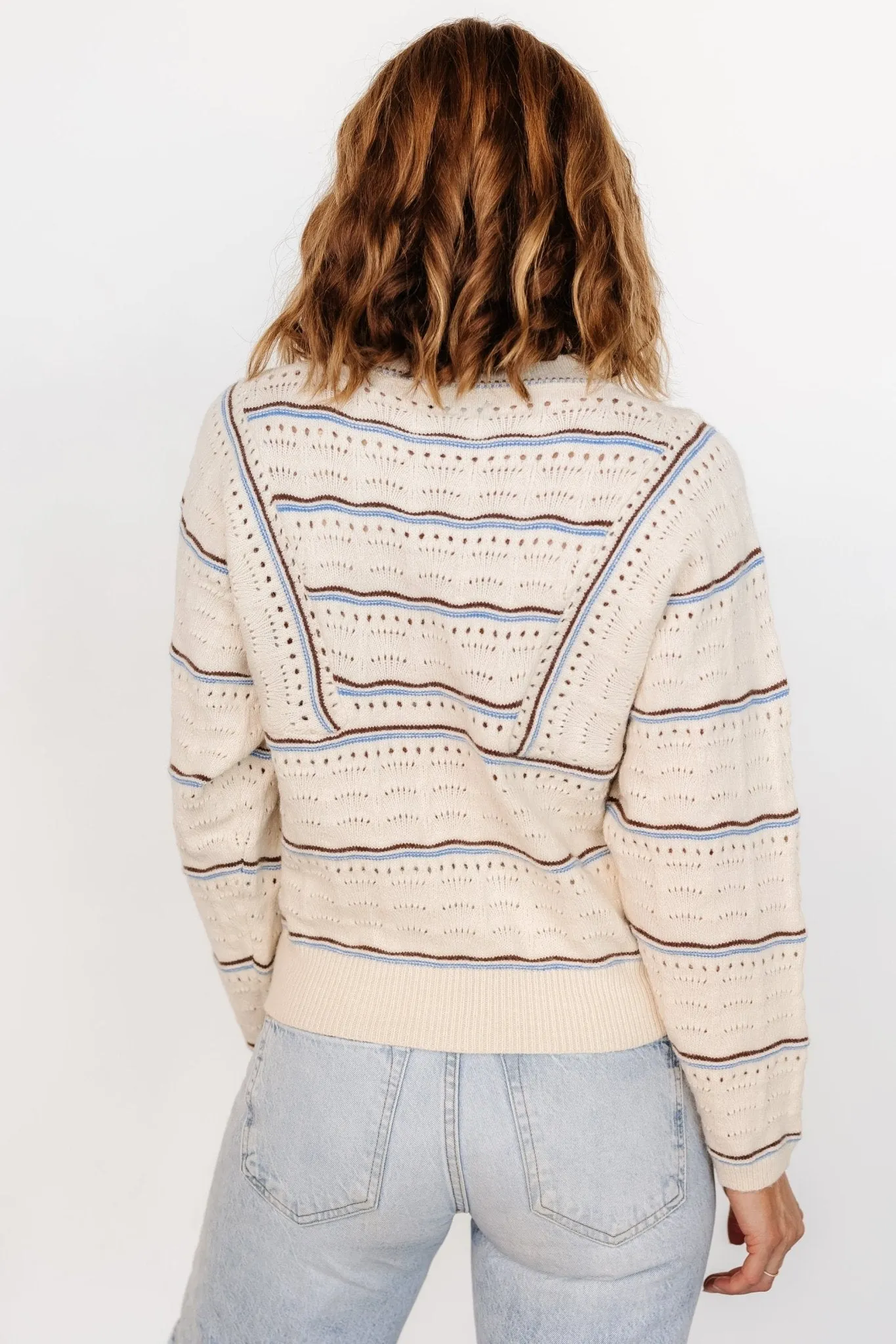 Rhya Knit Sweater | Cream   Blue