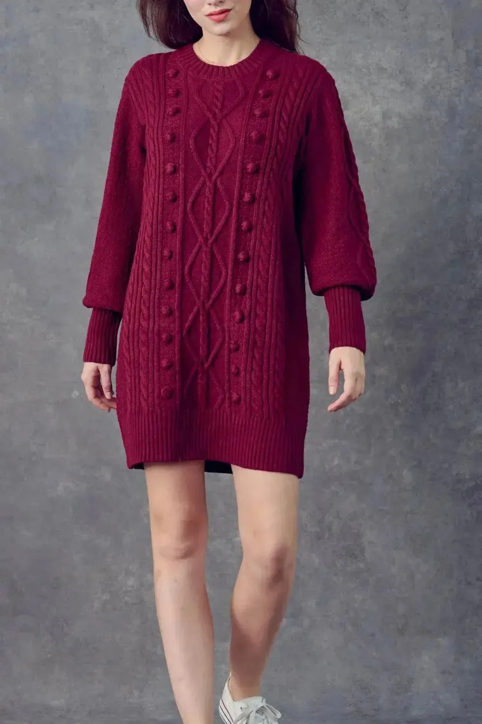 Sangria Cable Knit Sweater Dress