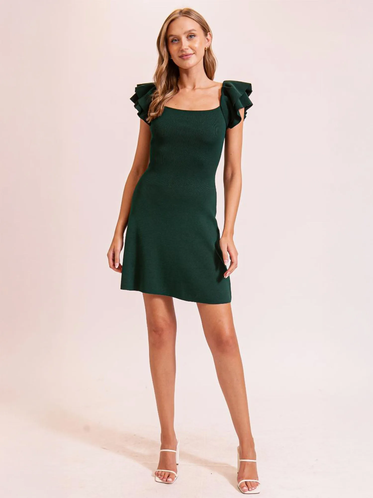 Short Sleeves Ruffle Sleeves Sweater Dress