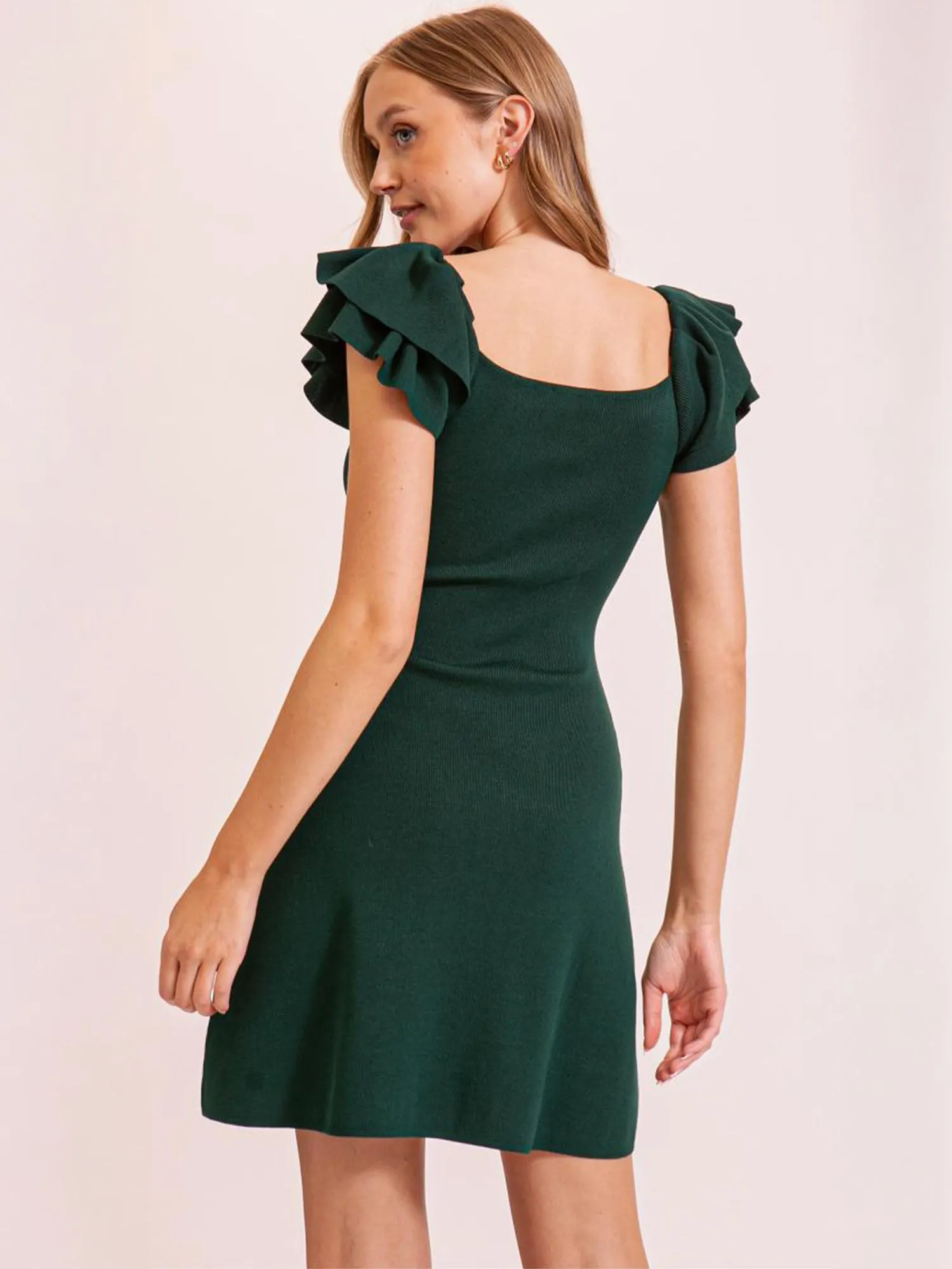 Short Sleeves Ruffle Sleeves Sweater Dress