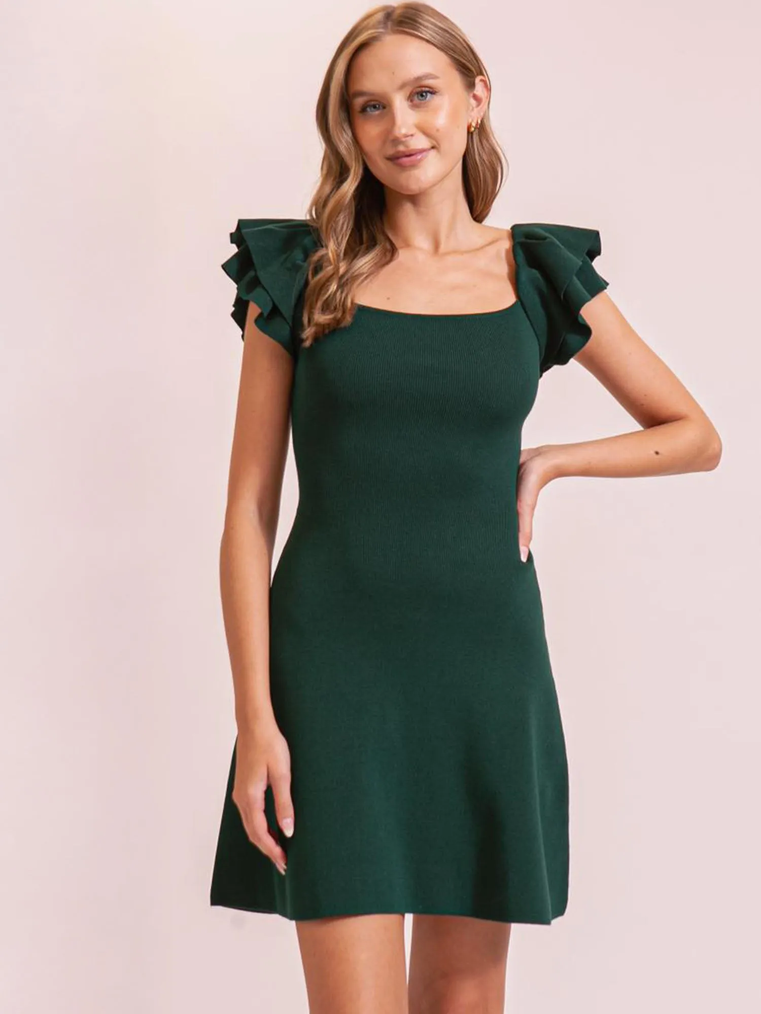 Short Sleeves Ruffle Sleeves Sweater Dress