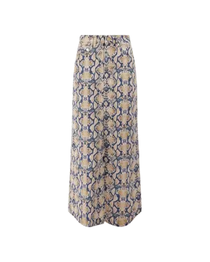 Snakeskin Print Denim Maxi Slit Skirt