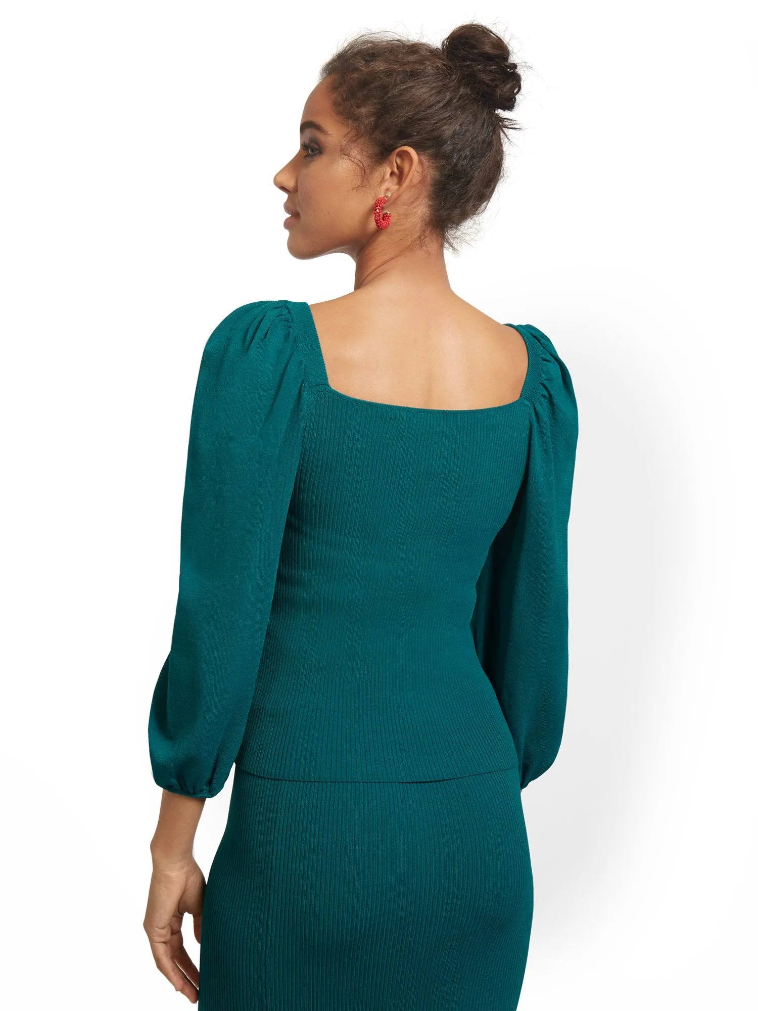 Square Neck Puff-Sleeve Sweater