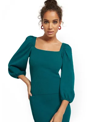 Square Neck Puff-Sleeve Sweater