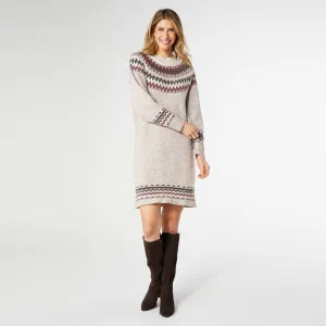 Taupe, Cream, & Wine Fair Isle Sweater Dress