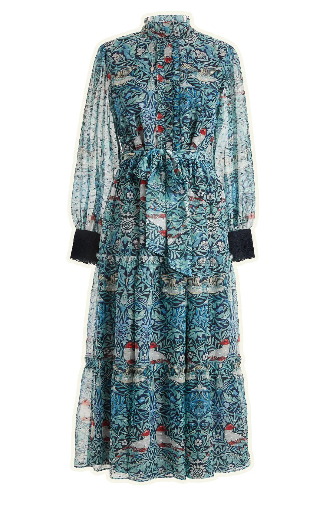 The Emery Button Front Tie Waist Maxi Dress (Blue)
