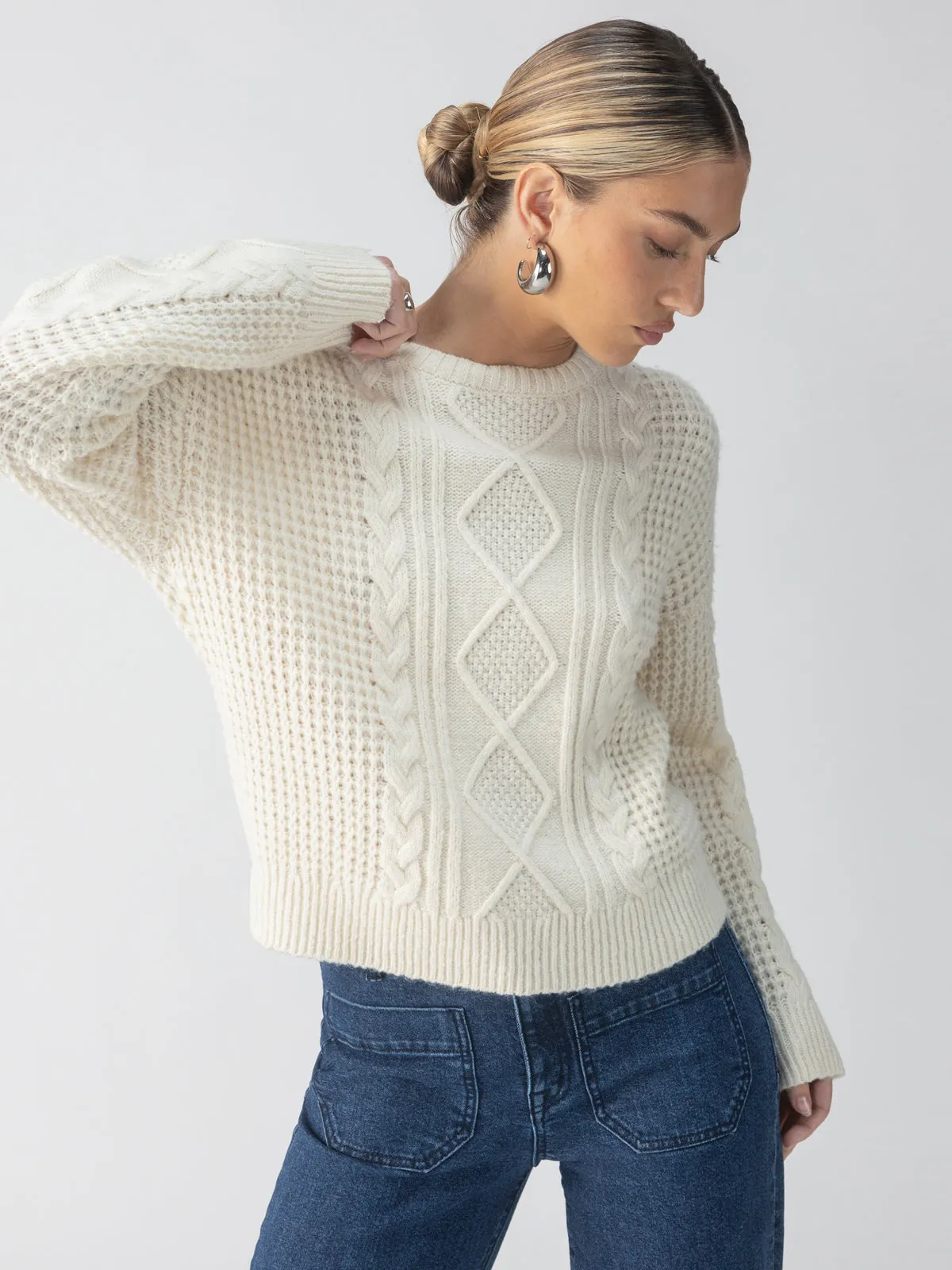 Tie Back Cable Sweater Frosted Almond