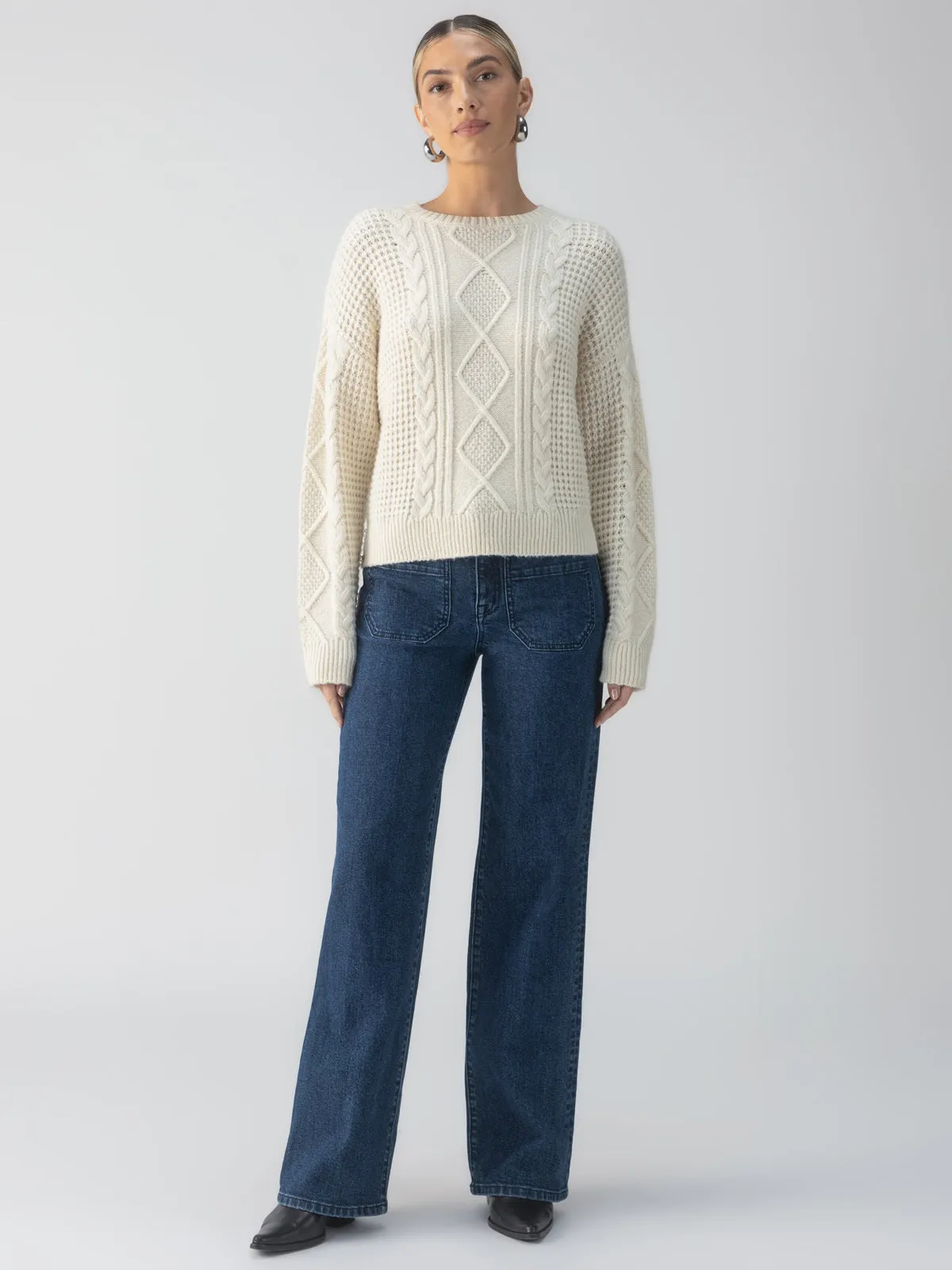Tie Back Cable Sweater Frosted Almond