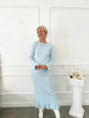 Tied To Perfection Blue Bow Sweater Midi Dress
