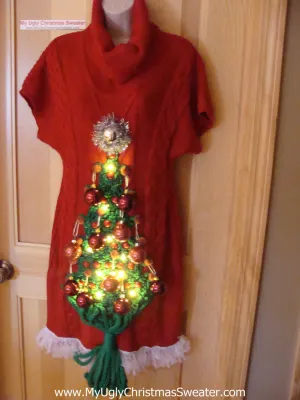 Ugly Christmas Sweater Party Tacky Dress with Lights - Holy Grail of Ugly (d38)
