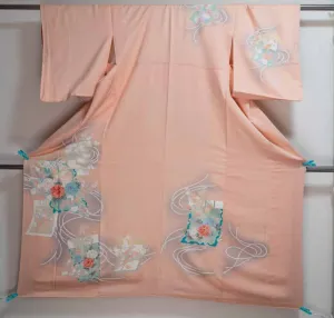 Unique Pink Flowers in Scrolls Yuzen Hand Painted Homongi Silk Flowers Fading Shading Multicolored