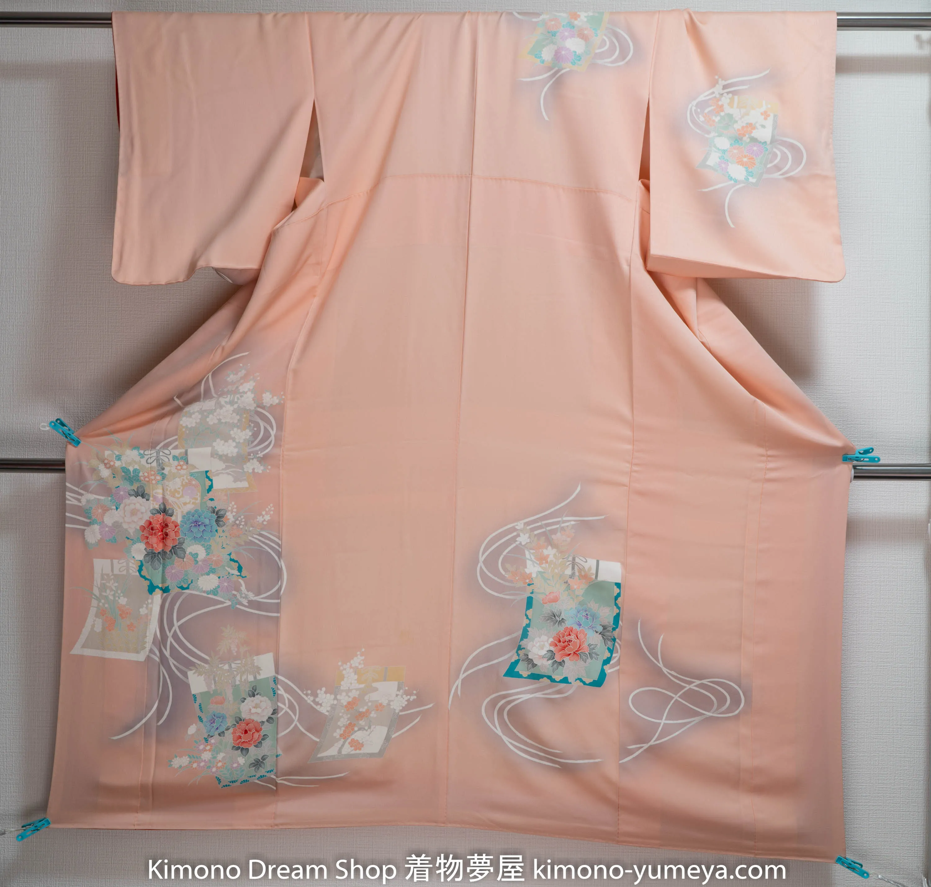 Unique Pink Flowers in Scrolls Yuzen Hand Painted Homongi Silk Flowers Fading Shading Multicolored