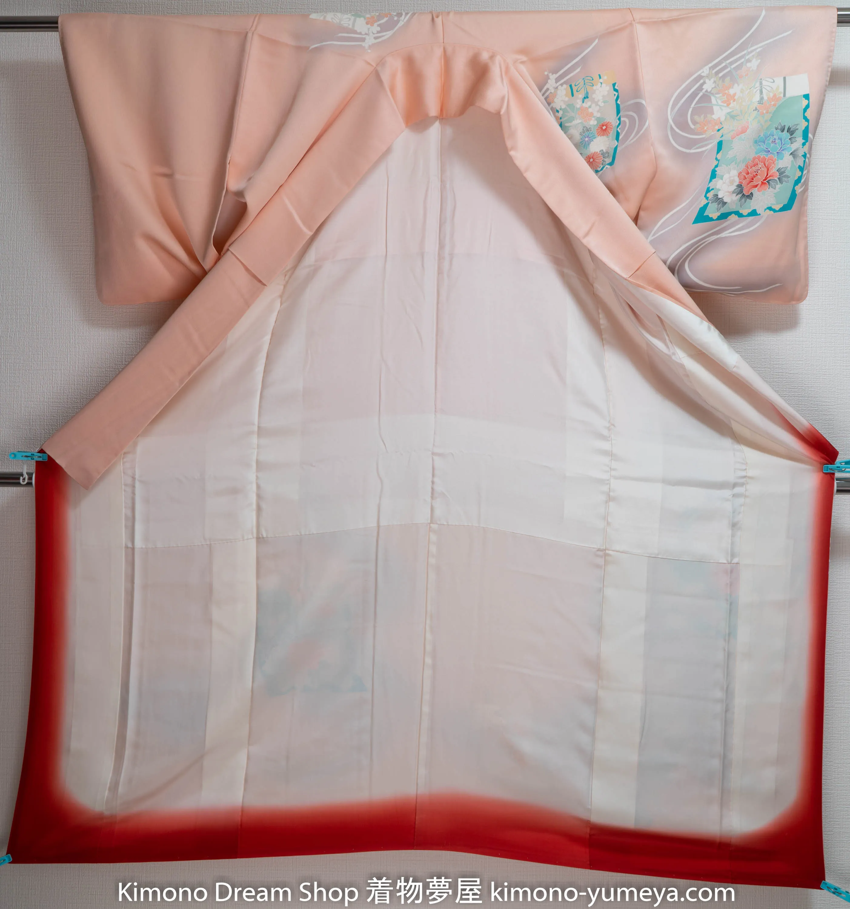 Unique Pink Flowers in Scrolls Yuzen Hand Painted Homongi Silk Flowers Fading Shading Multicolored