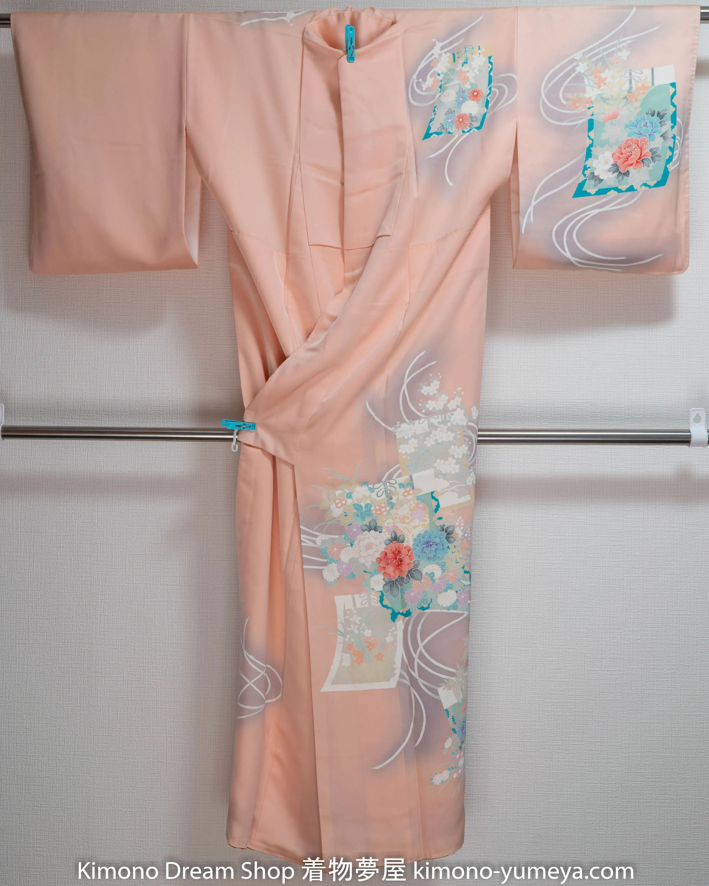 Unique Pink Flowers in Scrolls Yuzen Hand Painted Homongi Silk Flowers Fading Shading Multicolored