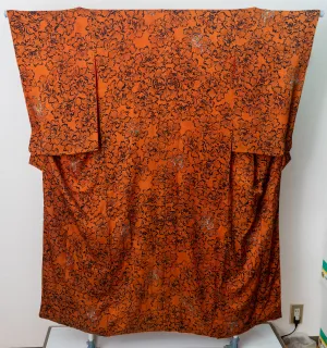 Vibrant Brown Silk Kimono - Peony Botan Pattern with Hand-Painted Accents