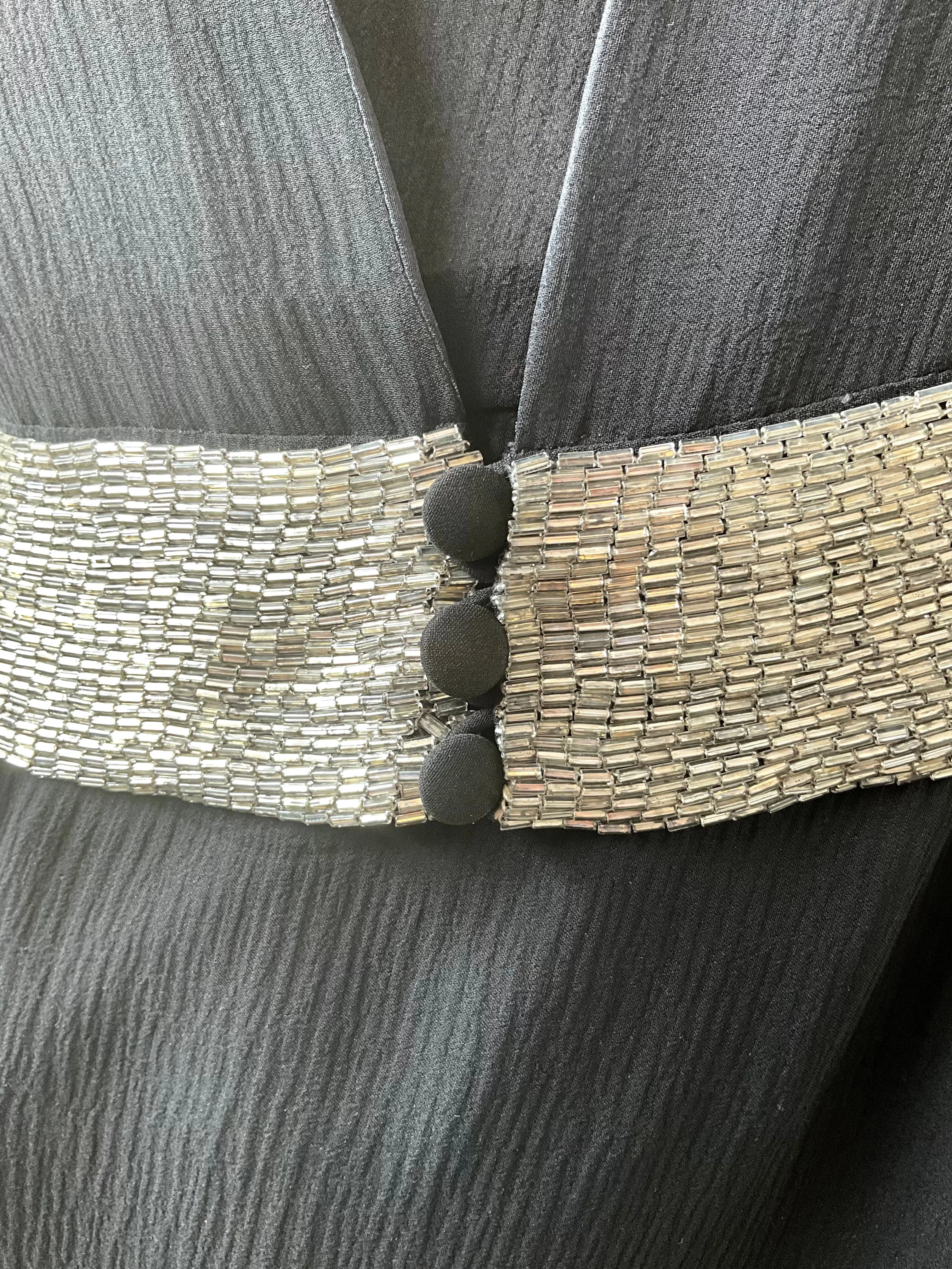 Vintage 1980s Chloé Black Silk Beaded Jacket Top and Dress Set, Medium