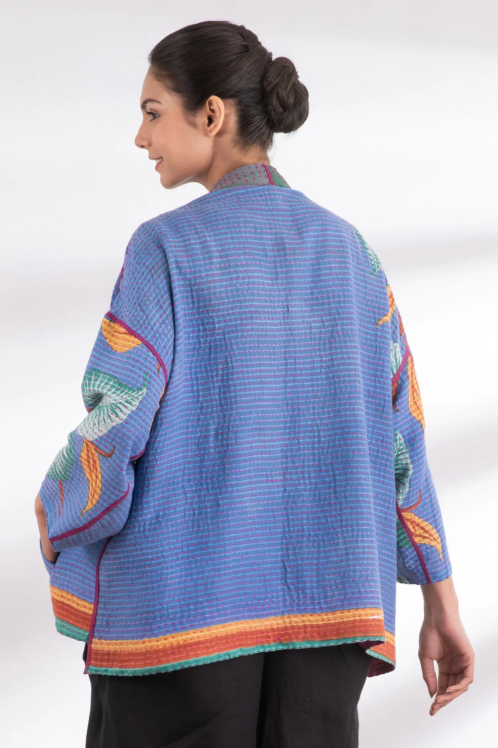 VINTAGE COTTON BBK KANTHA MINI KIMONO JACKET - bb2055-0006a -
