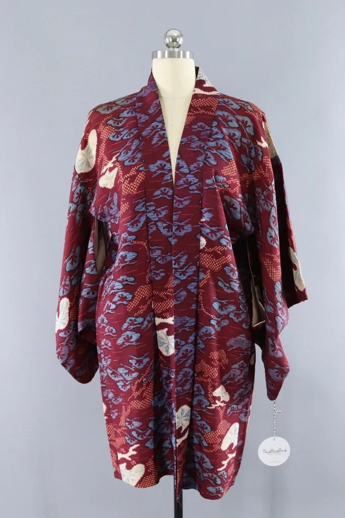 Vintage Maroon Ikat Kimono Cardigan Jacket
