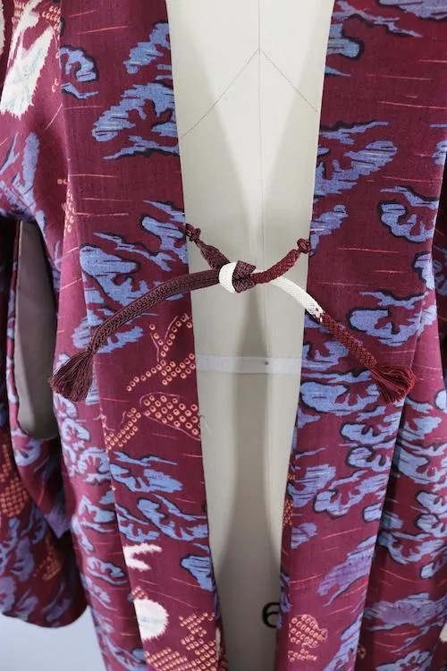Vintage Maroon Ikat Kimono Cardigan Jacket