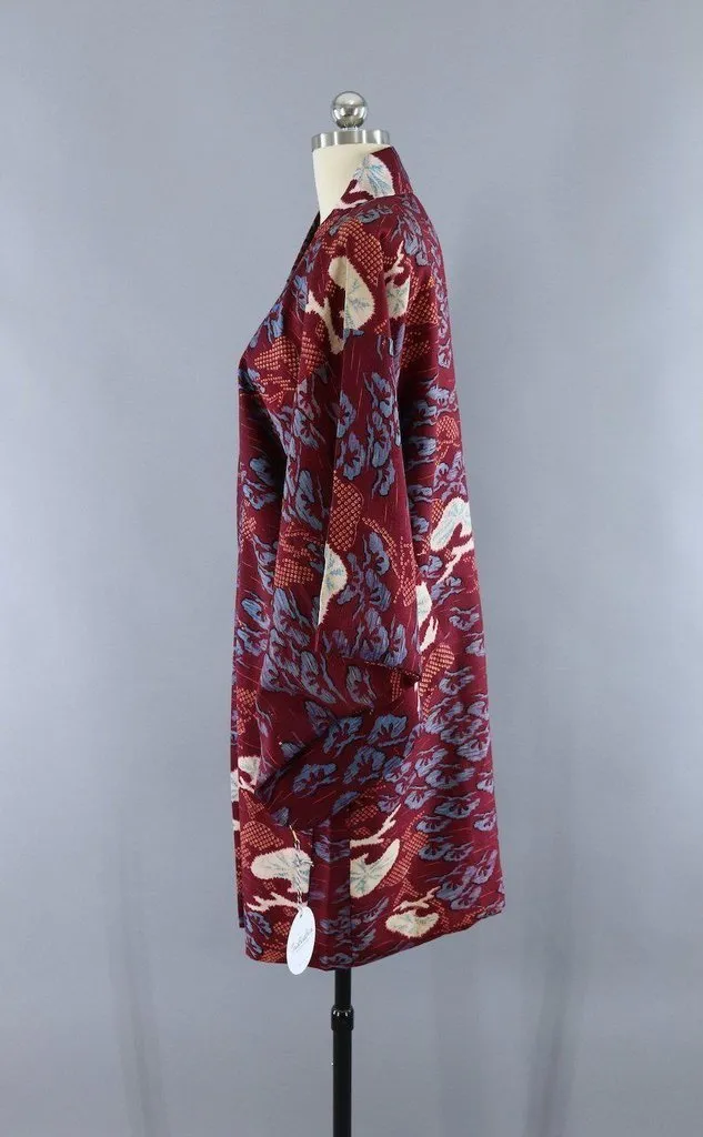 Vintage Maroon Ikat Kimono Cardigan Jacket