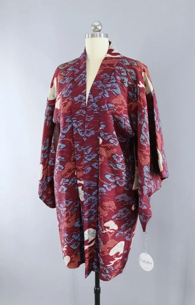 Vintage Maroon Ikat Kimono Cardigan Jacket