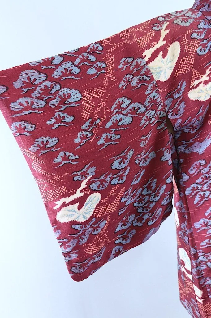 Vintage Maroon Ikat Kimono Cardigan Jacket