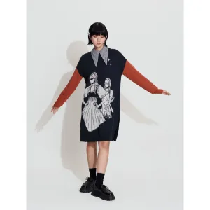 Women Jacquard Graphic Sweater Dress - Charcoal
