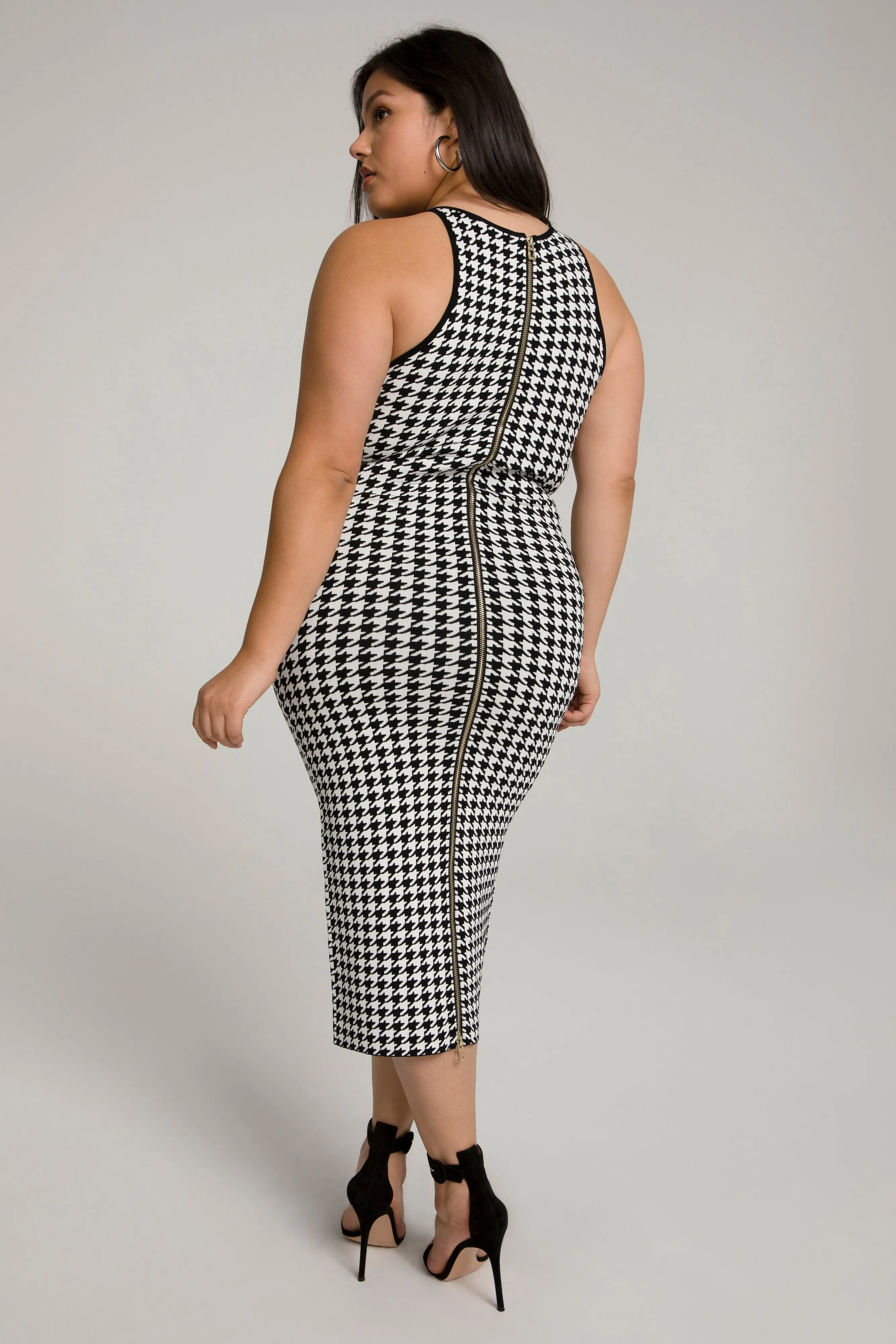 ZIPPED IN GOLD SCULPTED MIDI | HOUNDSTOOTH001