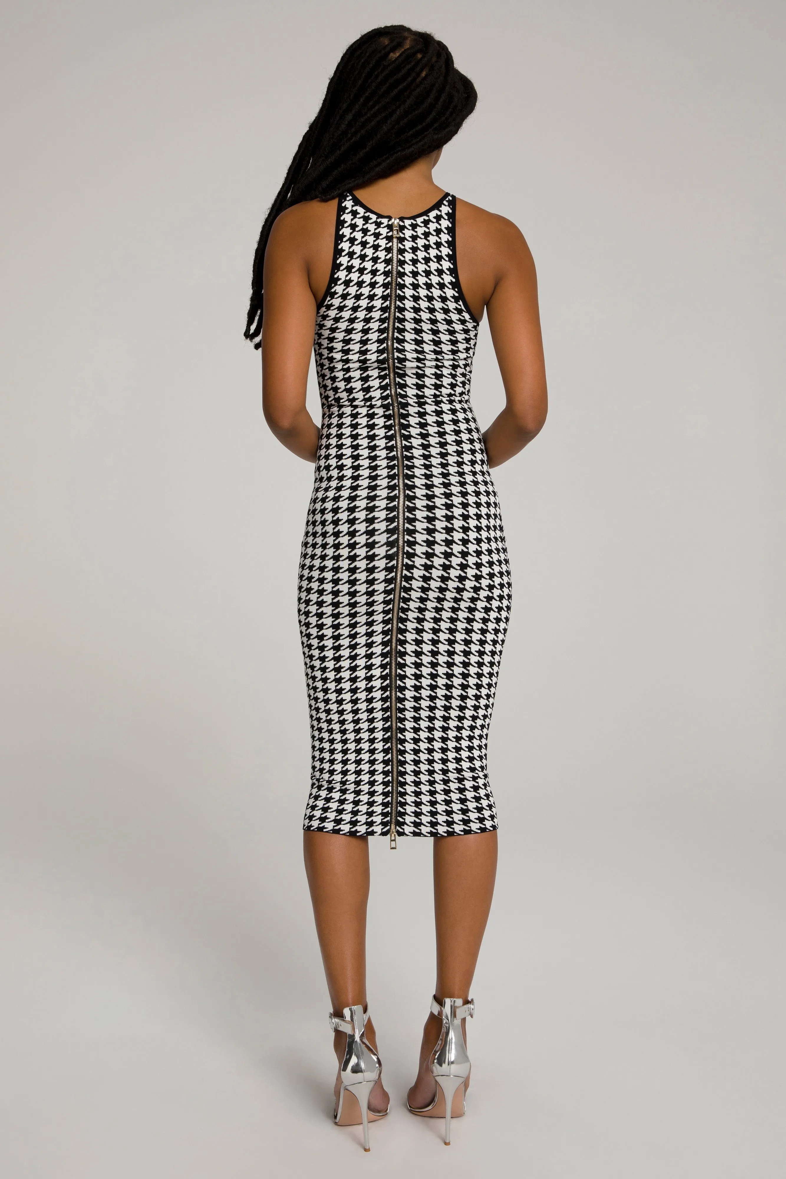 ZIPPED IN GOLD SCULPTED MIDI | HOUNDSTOOTH001