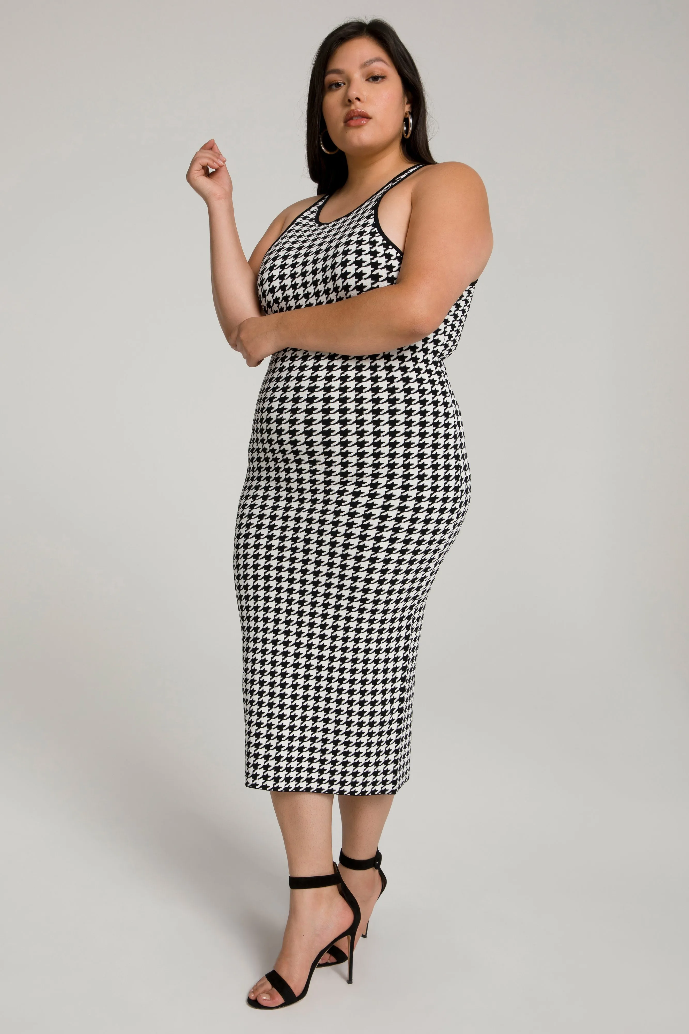 ZIPPED IN GOLD SCULPTED MIDI | HOUNDSTOOTH001